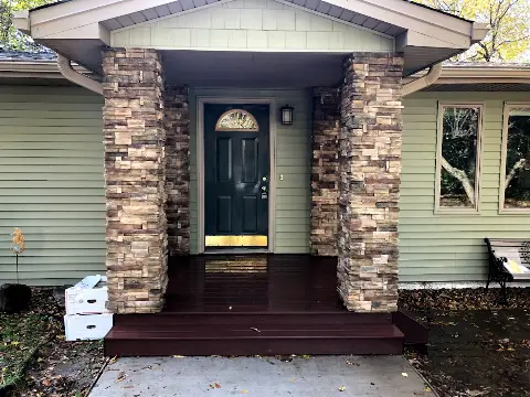 Stacked stone columns framing a front porch in Minneapolis